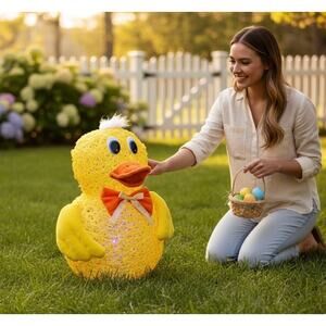 Easter Yellow Duck Woven Light Up Decoration Bow Tie Figurine Novelty Outdoor